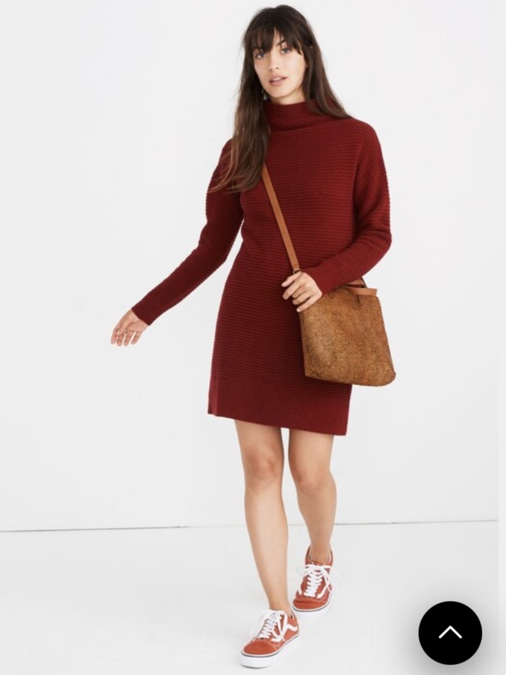 Skyscraper Sweater-Dress Burgundy dark red wine 100% merino wool mini Winter L